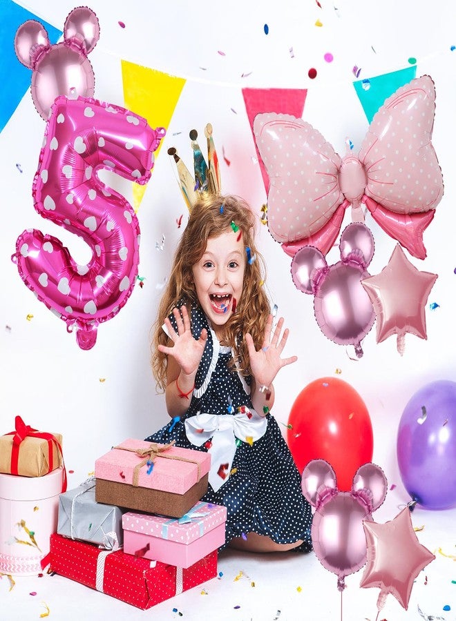 Kaemi 10Pcs Mini Mouse Balloons Pink Huge Bow Birthday Number Balloons Set Aluminum Foil Balloons for Baby Shower 3rd Birthday Party Decorations - Image 5